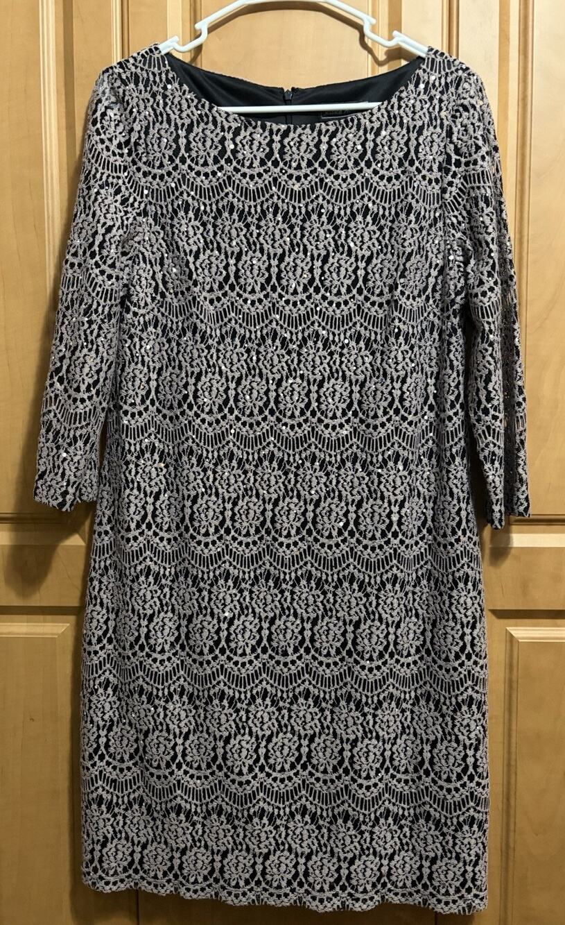 Jessica Howard Sequin Laced Shift Dress size 12 Black/Brown